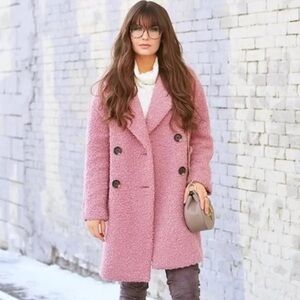 COPY - Top shop Alicia Boucle slough pink wool blend long line trench